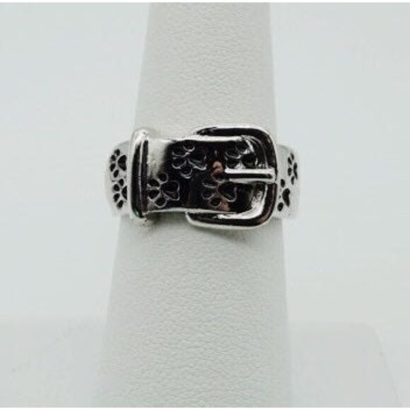 Paw Print Pet Collar Ring sz 7 Silver Tone NIB - Picture 3 of 11